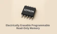 Close-up of optical module circuit board with EEPROM chip highlighted, showing data roles in network hardware.